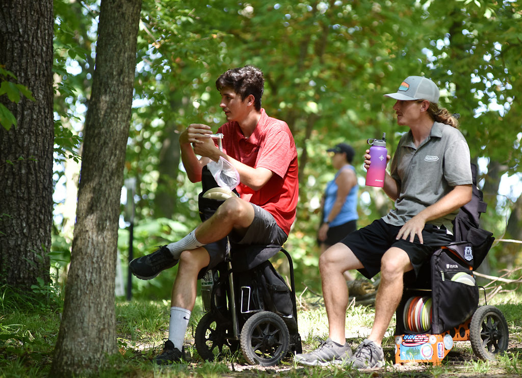 Gavin Rathbun, left, and Zackeriath Johnson take a break